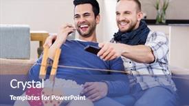  Presentation with station - Amazing slide deck having tv station - composite image of red hanging backdrop and a ocean colored foreground