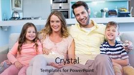  Presentation with living room family - Amazing slide set having tv station - happy family on the couch backdrop and a  colored foreground