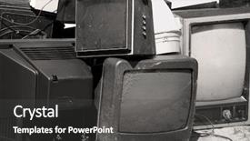  Presentation with obsolete - Slides with tv station - obsolete or broken television stacked background and a dark gray colored foreground