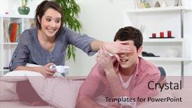  Presentation with video game addiction - Cool new slide deck with tv station - teenagers playing video game backdrop and a coral colored foreground