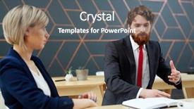  Presentation with ideas - Presentation theme consisting of tv studio - female employee listening to ideas background and a gray colored foreground