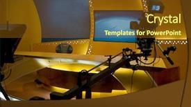  Presentation with news - PPT theme featuring tv studio for news is background and a tawny brown colored foreground