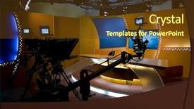  Presentation with studio lights - Audience pleasing PPT theme consisting of tv studio with camera backdrop and a tawny brown colored foreground