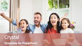  Presentation with social isolation - Amazing theme having tv viewing - happy family cheering while watching backdrop and a coral colored foreground