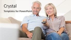  Presentation with couple - Presentation theme enhanced with tv viewing - happy mature couple watching tv background and a lemonade colored foreground