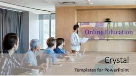  Presentation with distance learning - Amazing PPT theme having tv with e-learning backdrop and a light gray colored foreground