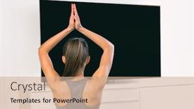  Presentation with live video streaming - Slide deck with tv-yoga-at-home-fitness background and a coral colored foreground