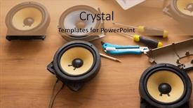  Presentation with speakers - Colorful PPT theme enhanced with tweaking audio audio speakers backdrop and a coral colored foreground