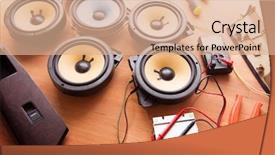  Presentation with speakers - Presentation theme having tweaking audio car audio speakers background and a coral colored foreground