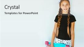  Presentation with teen girl - PPT theme consisting of tween - pre teen girl wearing cool background and a sky blue colored foreground