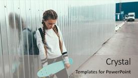  Presentation with old style - Cool new theme with tween girl wearing fashion sportswear backdrop and a light gray colored foreground