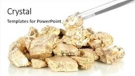  Presentation with gold nugget - Slide set with tweezers holding golden nugget isolated background and a white colored foreground
