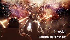  Presentation with fireworks on chinese new year - PPT layouts consisting of celebrating men - cheering crowd watching fireworks background and a wine colored foreground