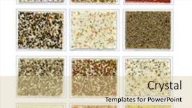  Presentation with mineral - Presentation design having twelve samples of mineral decorative plasters isolated on white background and a soft green colored foreground