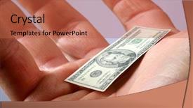  Presentation with financial crisis - Slides consisting of twenty dollar bill - hand holds miniature money representing background and a red colored foreground