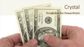 Presentation with money - Beautiful presentation theme featuring twenty dollar bill - money hands backdrop and a  colored foreground