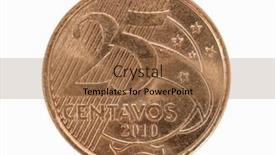  Presentation with five sided blue to white - Presentation with twenty-five-centavos-coin-isolated background and a coral colored foreground
