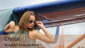  Presentation with airplane - PPT theme enhanced with twenty one pilots - woman posing near airplane outdoor background and a  colored foreground