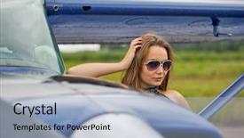  Presentation with airplane a320 - PPT layouts consisting of twenty one pilots - woman posing near airplane background and a  colored foreground