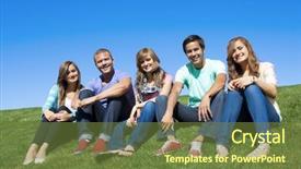  Presentation with people - Colorful PPT theme enhanced with twenty something - group of attractive young people backdrop and a tawny brown colored foreground