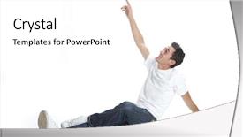  Presentation with upwards - Presentation theme having twenty something - young man over white background background and a  colored foreground