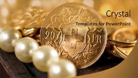  Presentation with gold coins and jewelry - Slide set featuring twenty swiss francs gold coins background and a  colored foreground