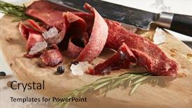  Presentation with cutting board - Slide deck featuring twigs black peas and knife background and a coral colored foreground