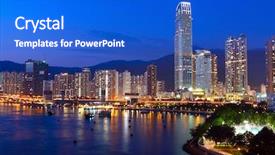  Presentation with hongkong - Theme consisting of twilight blue hour at hongkong downtown background and a cobalt blue colored foreground