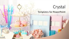  Presentation with birthday party - Colorful PPT theme enhanced with twin baby girls - candy bar at birthday party backdrop and a cream colored foreground