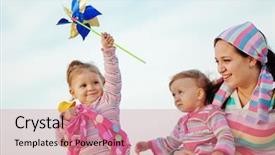  Presentation with family - Slides enhanced with twin baby girls - happy family resting at beach background and a  colored foreground