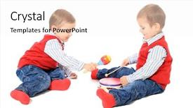  Presentation with music instruments - PPT theme with twin brothers playing with music background and a  colored foreground