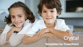  Presentation with sister - PPT layouts enhanced with twin house - portrait of brother and sister background and a coral colored foreground