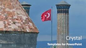 Presentation with turkish - Theme having twin-minaret-madrasah-and-turkish background and a ocean colored foreground