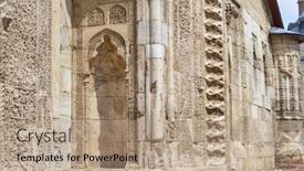  Presentation with city - Presentation theme having twin-minarets-madrasah-in-sivas background and a coral colored foreground