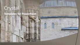  Presentation with city - PPT theme with twin-minarets-madrasah-in-sivas background and a gray colored foreground