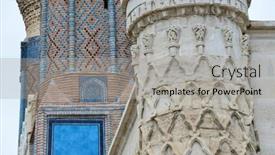  Presentation with city - Theme consisting of twin-minarets-madrasah-in-sivas background and a light gray colored foreground