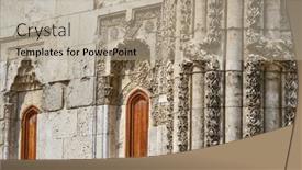  Presentation with city - Presentation featuring twin-minarets-madrasah-in-sivas background and a mint green colored foreground