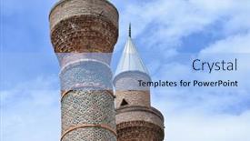  Presentation with magnet - PPT theme having twin-minarets-madrasah-in-sivas background and a light blue colored foreground