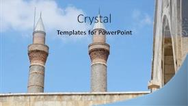  Presentation with city - Slide deck featuring twin-minarets-madrasah-in-sivas background and a  colored foreground