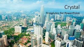  Presentation with kuala lumpur malaysia skyline - PPT layouts enhanced with twin towers - daytime aerial view with blue background and a light blue colored foreground