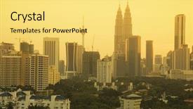  Presentation with twin towers - Audience pleasing presentation theme consisting of twin towers - kuala lumpur city at dusk backdrop and a yellow colored foreground