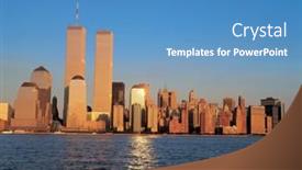  Presentation with twin towers - Slide deck having twin-towers-at-dusk background and a teal colored foreground