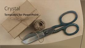  Presentation with eco paper - PPT theme featuring twine-scissors-and-gift-box background and a coral colored foreground