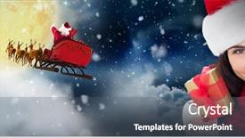  Presentation with twinkling stars - Colorful PPT theme enhanced with twinkle - happy brunette holding christmas gift backdrop and a ocean colored foreground