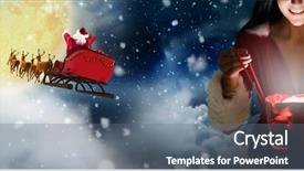  Presentation with twinkling stars - Slides having twinkle - smiling woman opening christmas present background and a ocean colored foreground