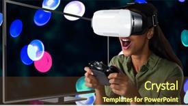  Presentation with video game - Colorful PPT theme enhanced with twinkle - woman playing video game backdrop and a tawny brown colored foreground