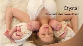  Presentation with newborn - Theme with twins - beautiful young mother holding her background and a lemonade colored foreground