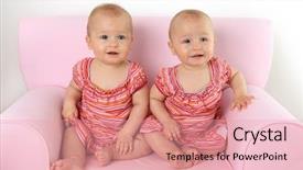  Presentation with baby girls christening - PPT theme featuring twins - identical ten month old twin background and a coral colored foreground