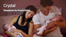  Presentation with parents - Colorful presentation theme enhanced with twins - tired parents cuddling twin baby backdrop and a tawny brown colored foreground