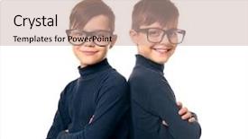  Presentation with glasses - Slides with twins - twin brothers in glasses background and a coral colored foreground